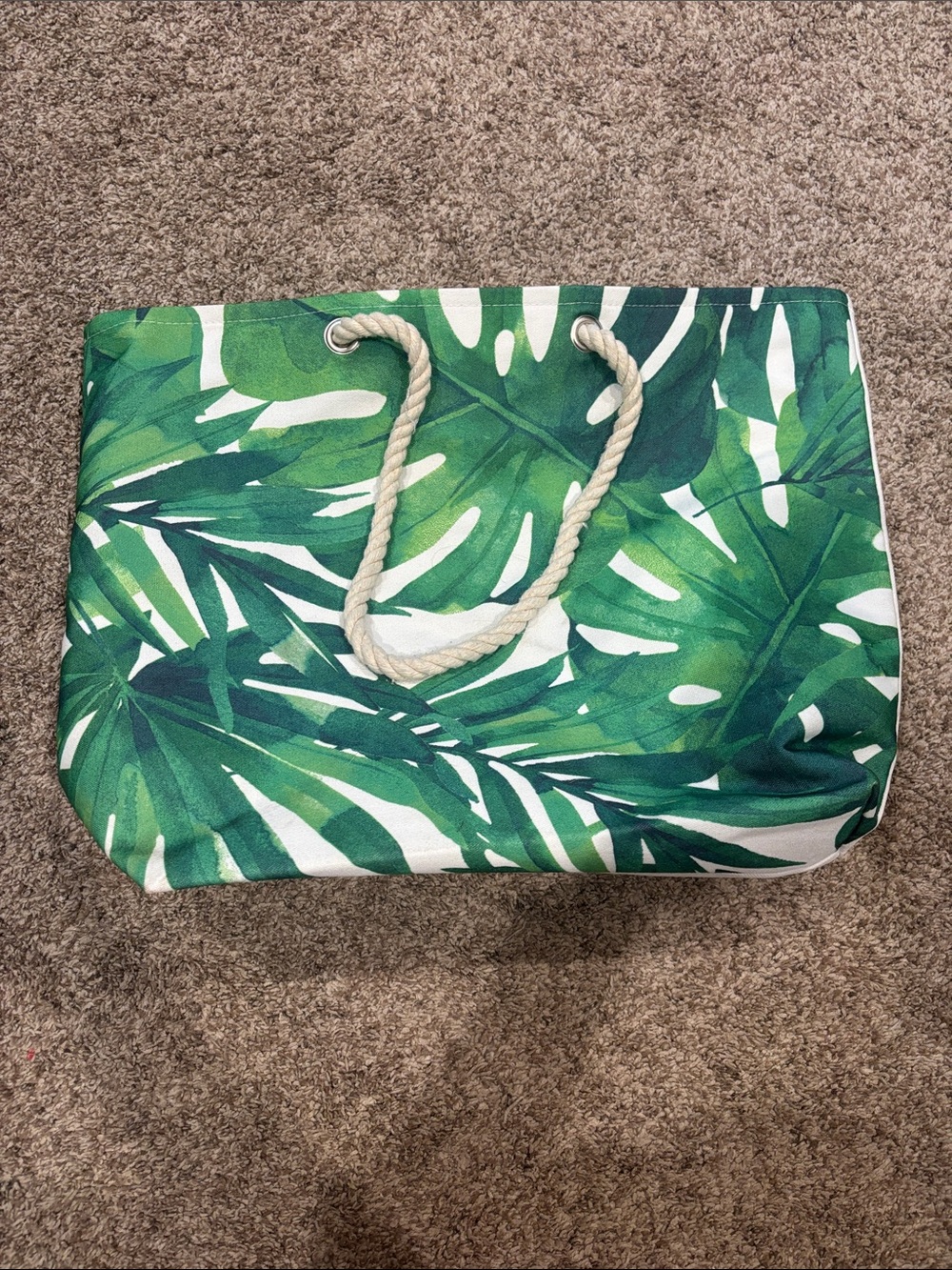 Tropical Green Leaf Canvas Tote Bag with Rope Handles